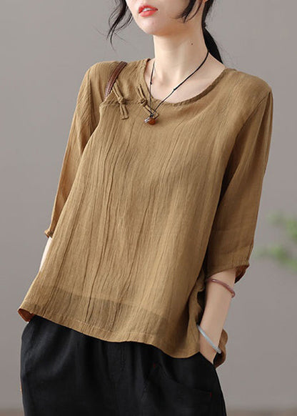 New Blackish Green Button Linen Shirts Half Sleeve