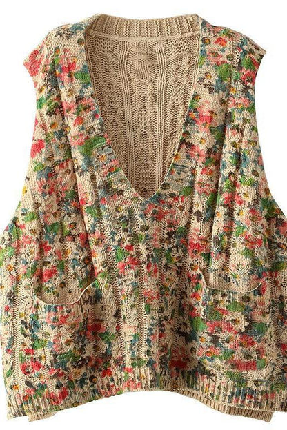 Print Knitted Sleeveless Waistcoat Sweater