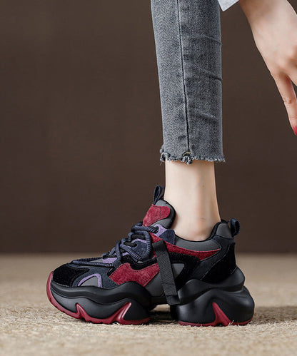 Red Lace Up Splicing Stylish Suede Platform Sport Shoes