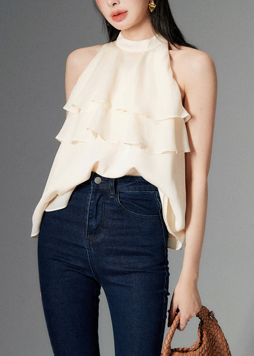 New Apricot Ruffled Chiffon Top Sleeveless