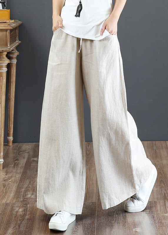 New Linen Pockets Elastic Waist Linen Wide Leg Pants Fall