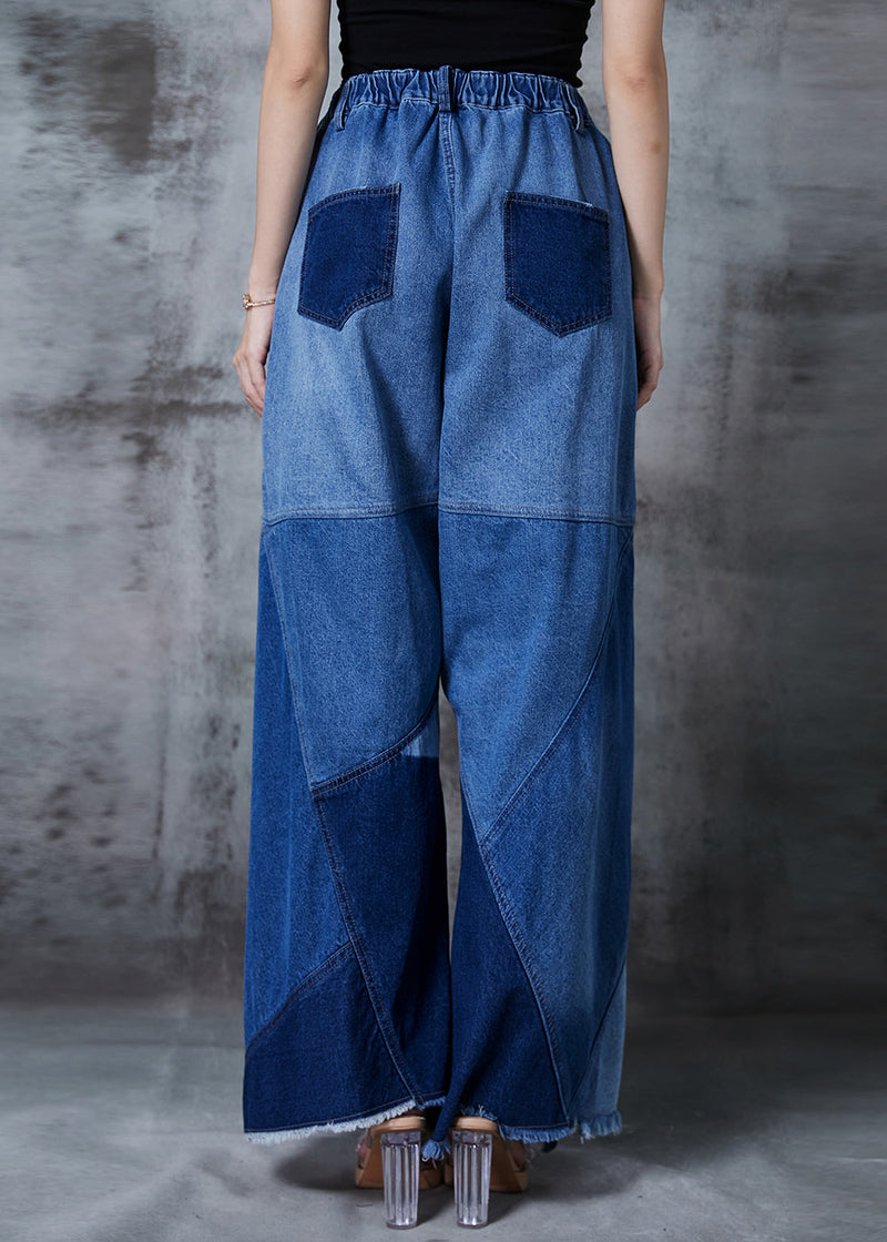 Blue Asymmetrical Patchwork Denim Pants Fall