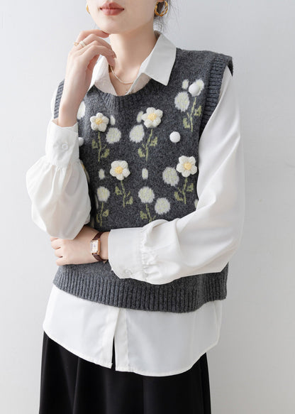Dark Grey O Neck Knit Vest Sleeveless