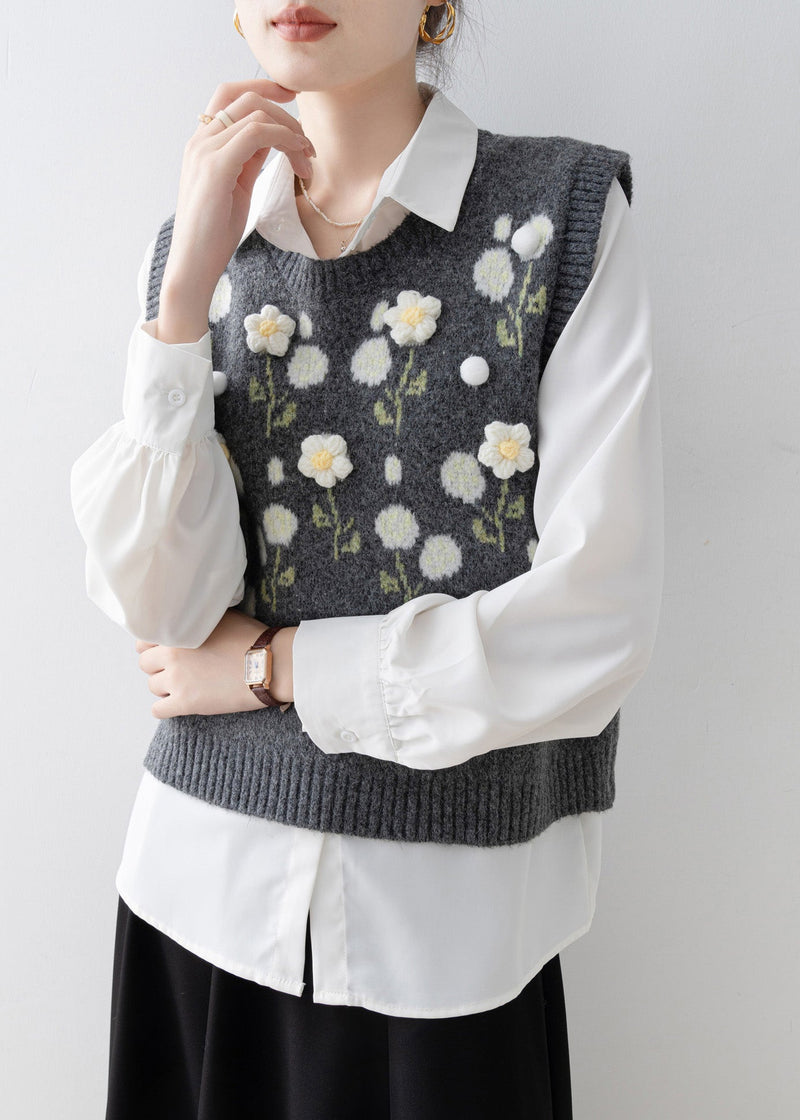 Dark Grey O Neck Knit Vest Sleeveless
