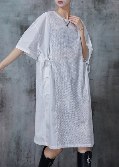 White Oversized Patchwork Drawstring Maxi Dress Summer