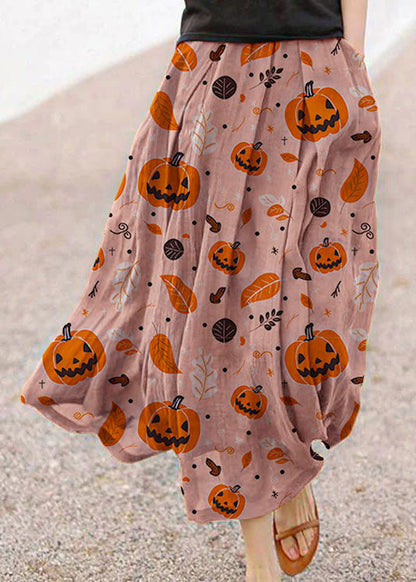 Retro Pink-pumpkin Pockets Linen Skirt Summer