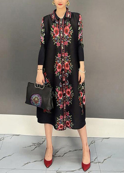 Black Peter Pan Collar Print Dresses Fall