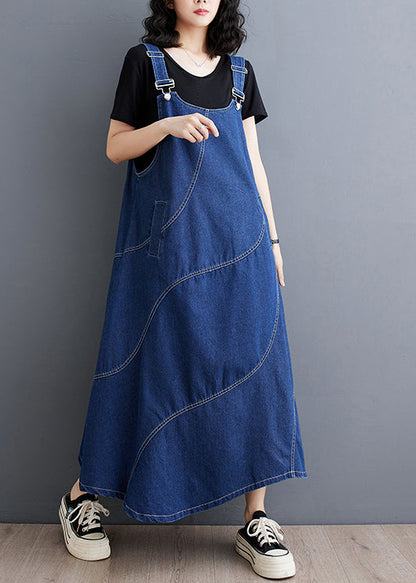 Blue Oversized Patchwork Denim a Line Dresses Spring