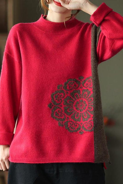Winter Retro Flower Knitted Sweater Jumper