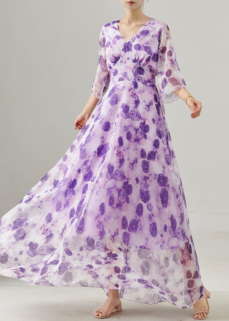 Purple Exra Large Hem Chiffon Holiday Dress Summer
