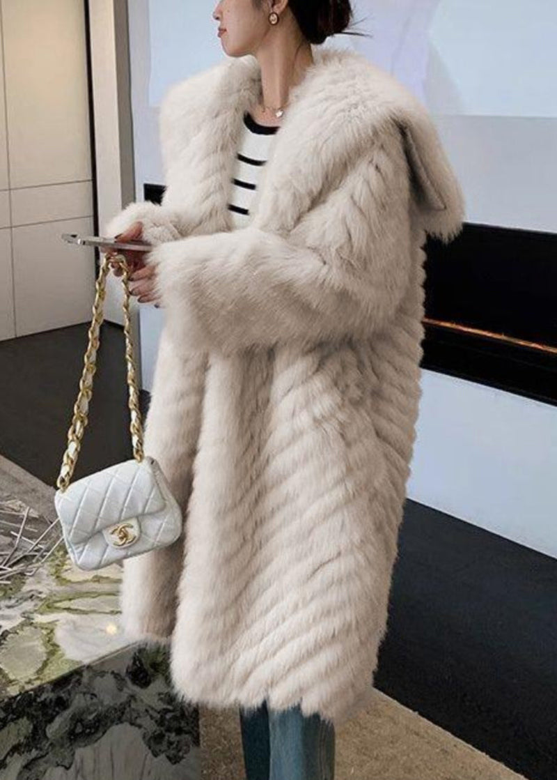 Art Apricot Sailor Collar Pockets Leather and Fur Coats Spring