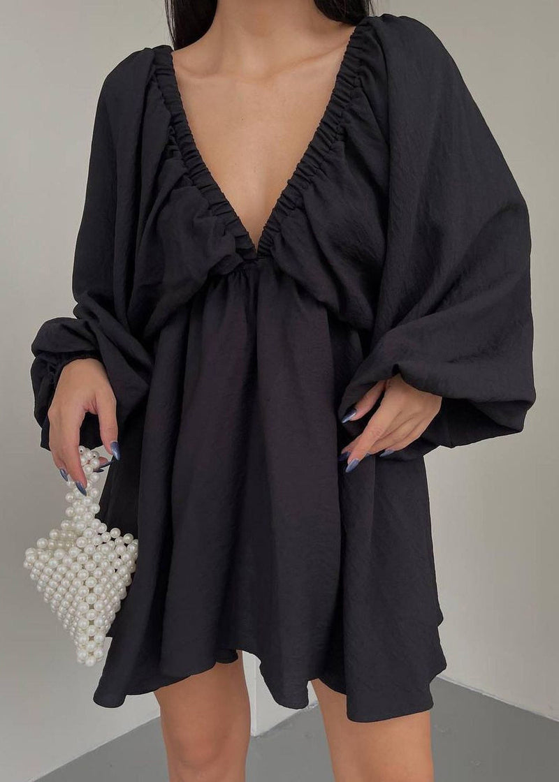 Style Lantern Sleeve V Neck Short Dress