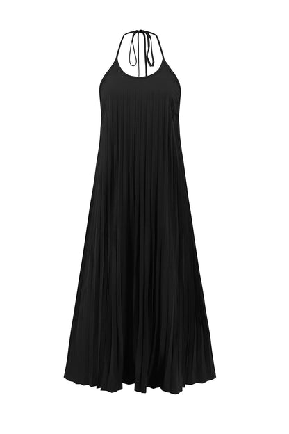 Halter Neck Pleated A-line Dress