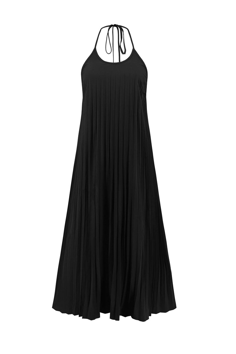 Halter Neck Pleated A-line Dress