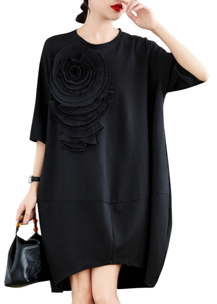 Black Three-dimensional Cotton Tea Dress Oversized Summer