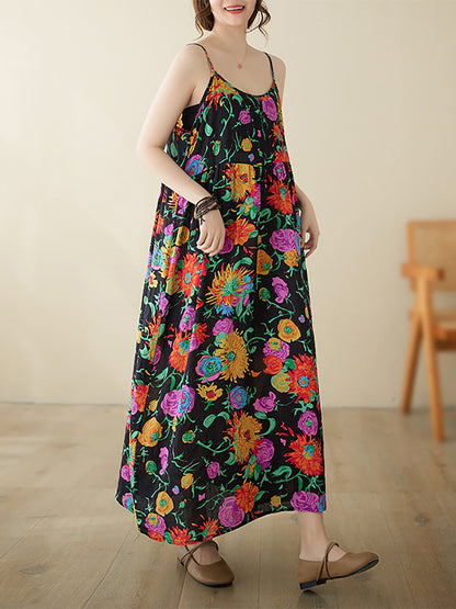 Artsy Summer Flower Loose Vest Dress
