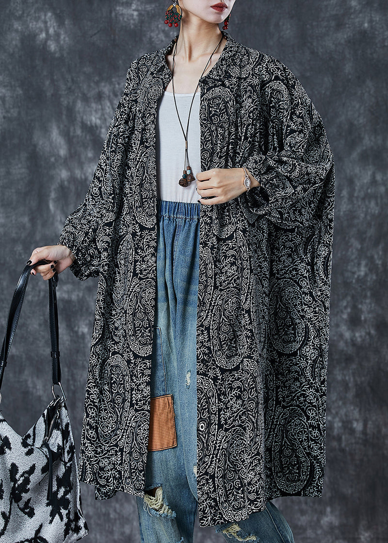 Black Oversized Print Cotton Shirt Dress Spring