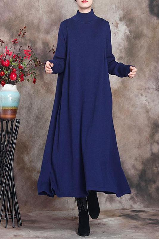 Pure Color Knitted High Neckline Dress