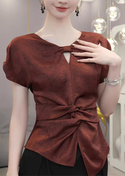 Red V Neck Cinched Shirts Summer