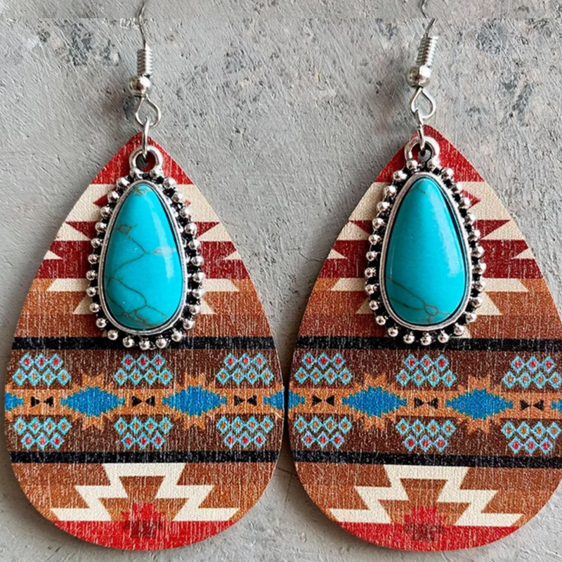 Turquoise Stone Mandala Drop Earrings