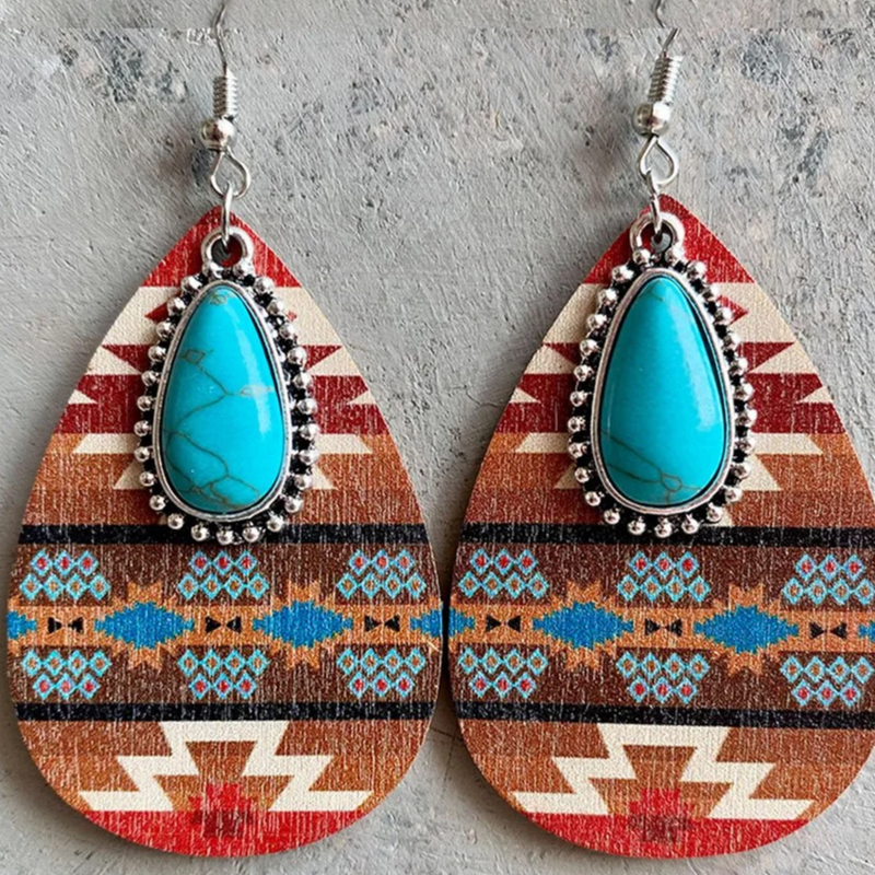 Turquoise Stone Mandala Drop Earrings