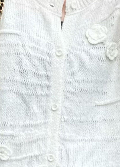 White O Neck Button Cozy Knit Coats Fall