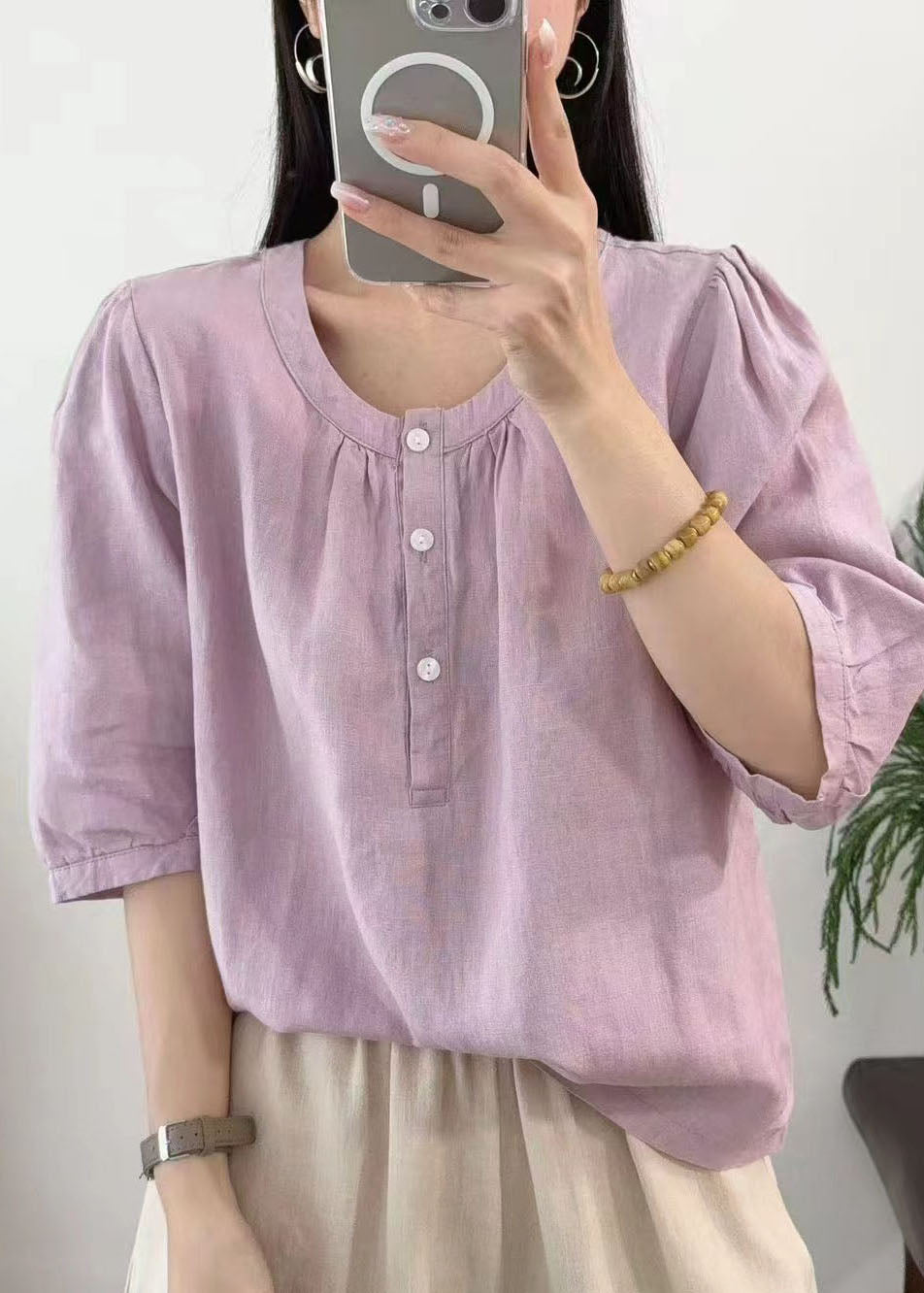 Purple Oversized Linen Top Half Sleeve