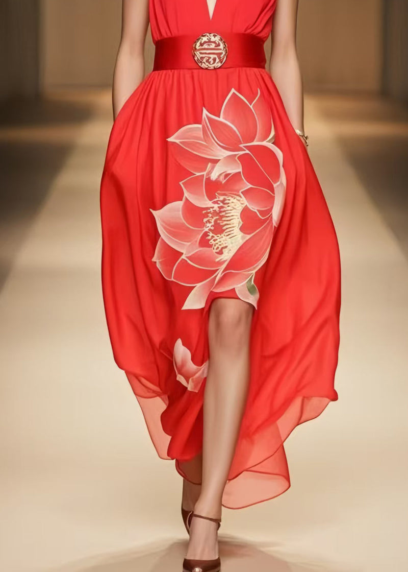 Organic Red Cold Shoulder Chiffon Halter Dress Summer