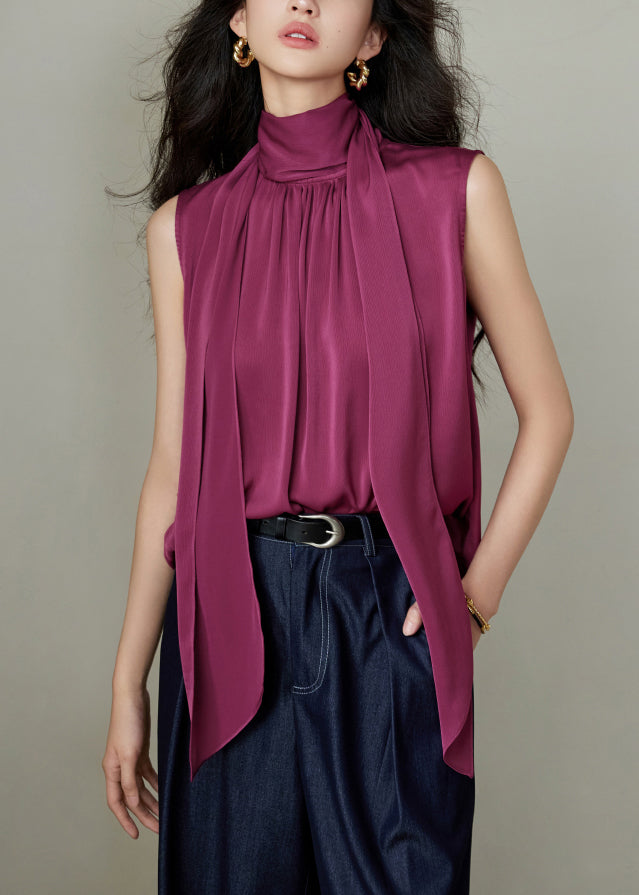 Rose Button Wrinkled Silk Blouses Bow Summer