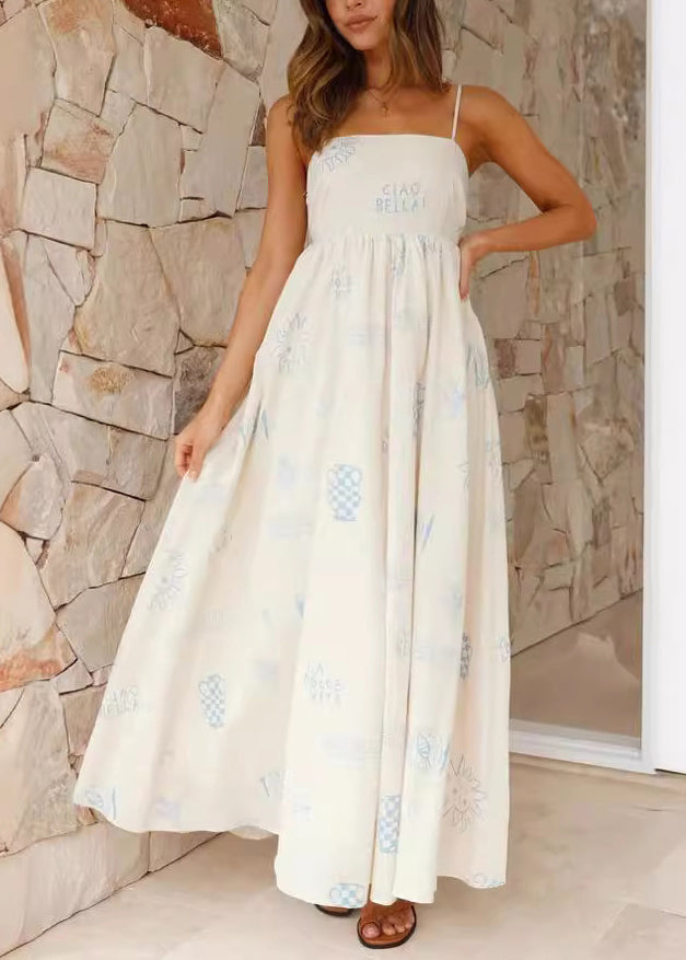 European and American Style Print Spaghetti Strap Dress Summer