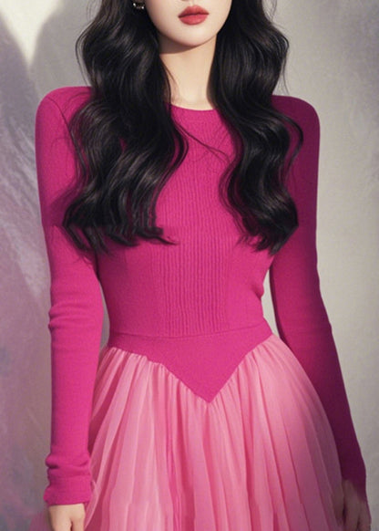 Natural Pink O-neck Knit Maxi Dress Spring