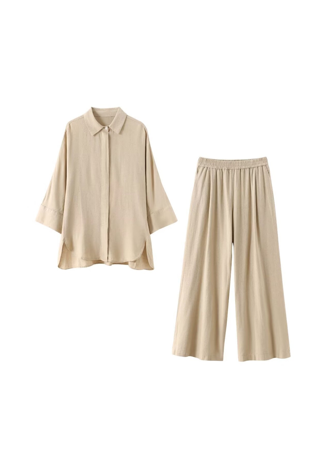 Green Tops and Pants Cotton Two-piece Set Fall
