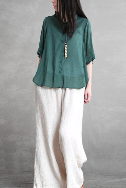 Summer Loose Cotton Linen Shirt Short Blouse