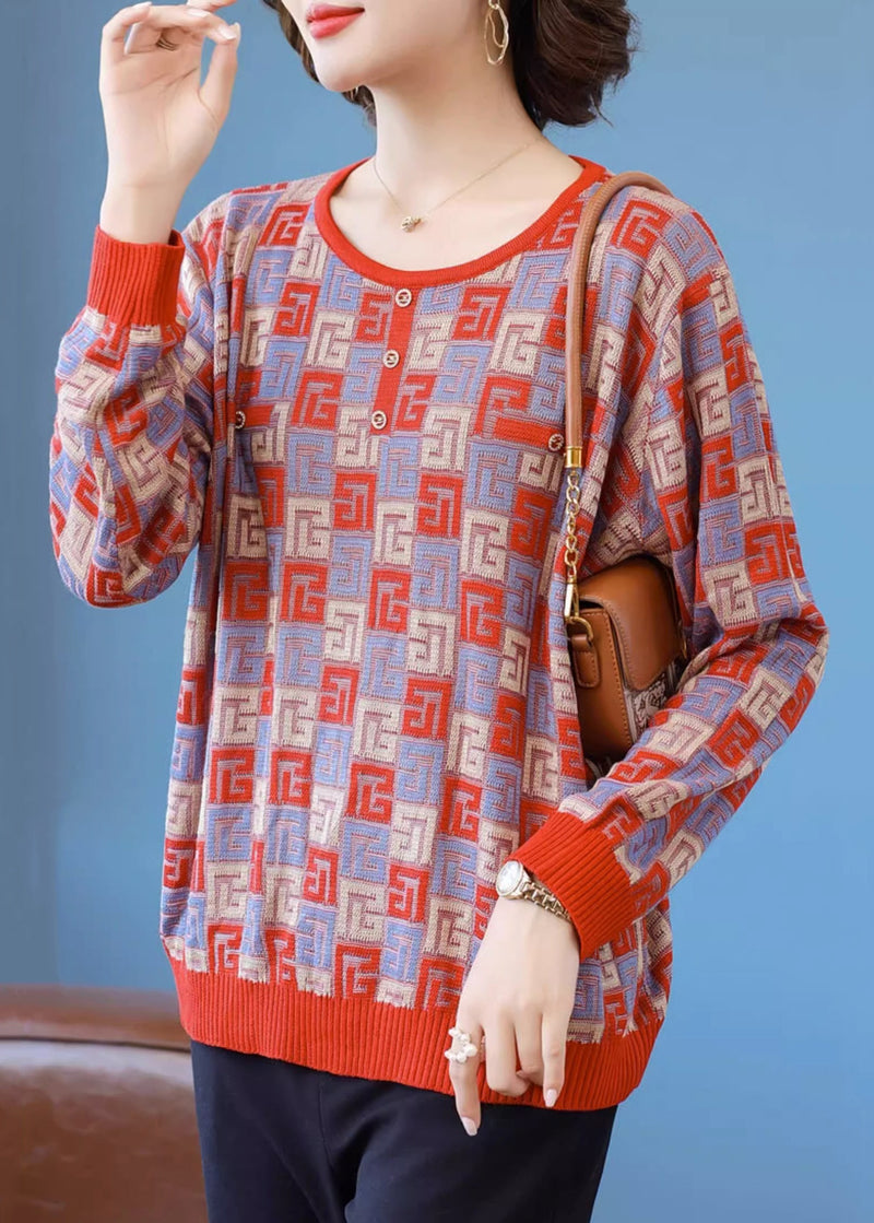 French Green Plaid Cozy Knit Sweater Fall