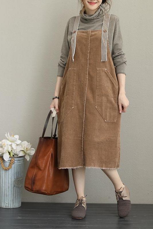 Loose Corduroy Strap Dresses Autumn Outfits