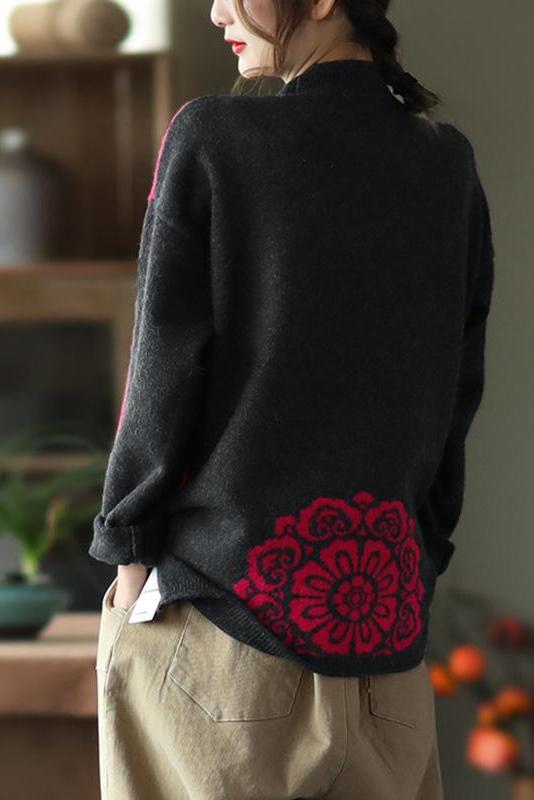 Winter Retro Flower Knitted Sweater Jumper