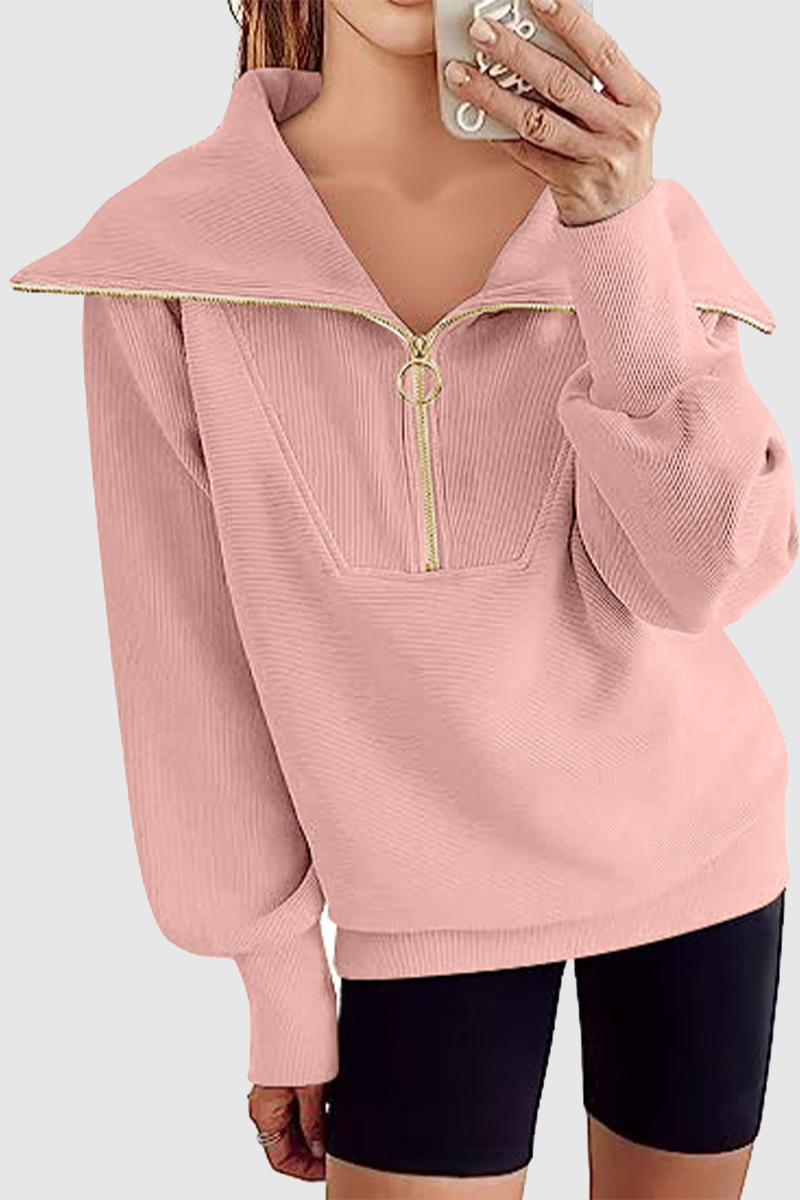 Street Color Zipper Turndown Collar Hoodies(6 Colors)