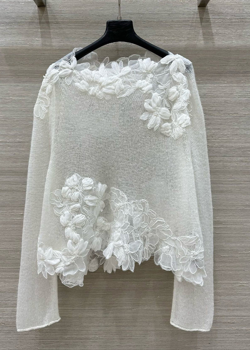 Stylish White O-neck Knit Shirt Tops Fall