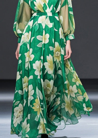 Grass Green Cinched Chiffon Maxi Dresses Fall