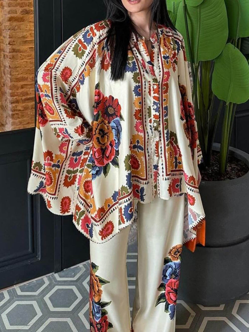 Fun Unique Printed Button Up Oversized Blouse