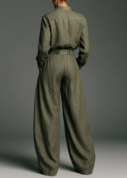 Army Green Shirt and Pants Two-piece Set Spring