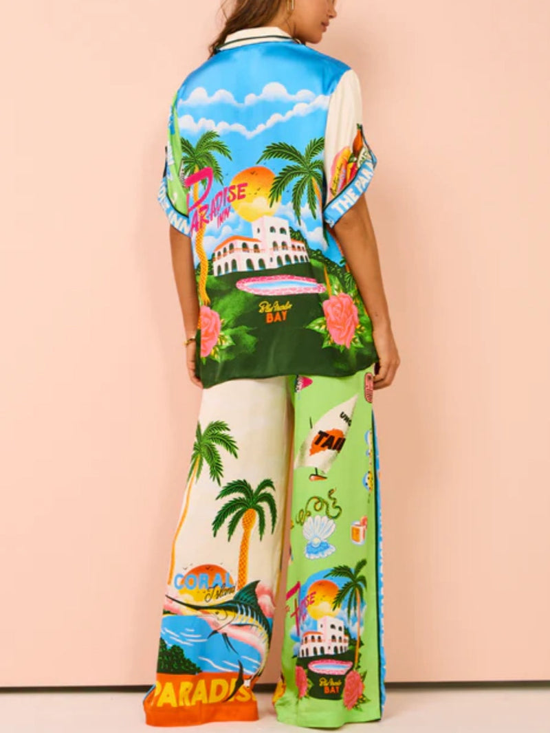 Vacation Beach Sunny Style Printed Two Piece Set - Pants