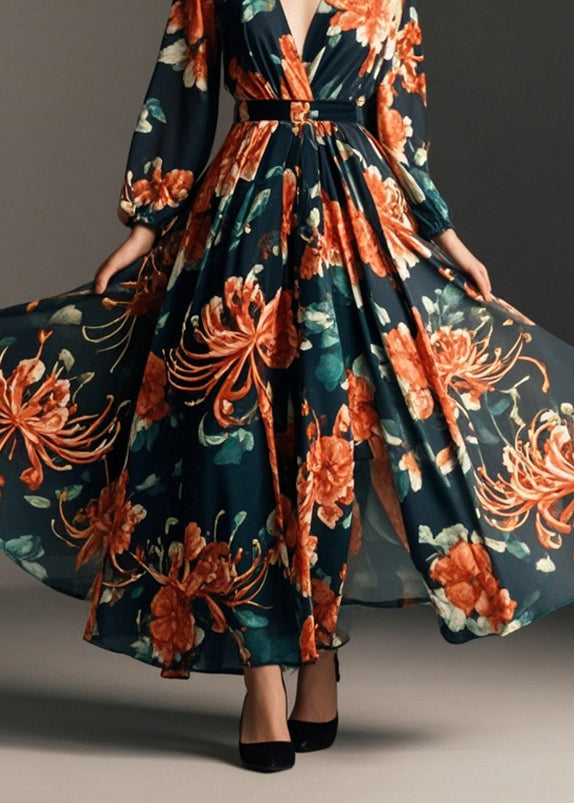 Black Cinched Print Chiffon Party Dress Fall
