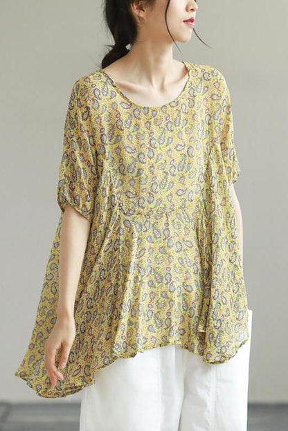 Leaf O Neck Irregular Print Loose T-shirt
