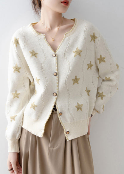 Apricot V Neck Button Pentagram Knit Cardigans Spring