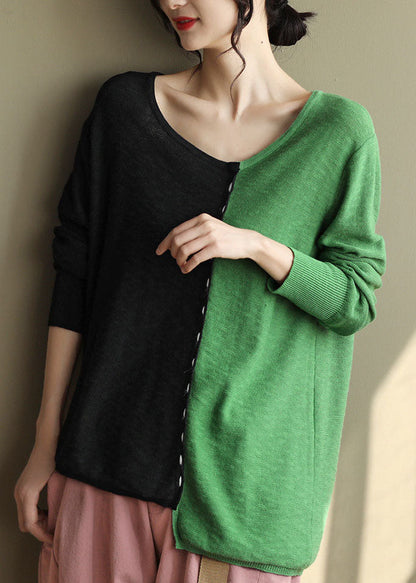Colorblock O-neck Oversized Patchwork Knit Tops Spring