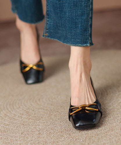 Red Chunky Heel Cowhide Leather Splicing