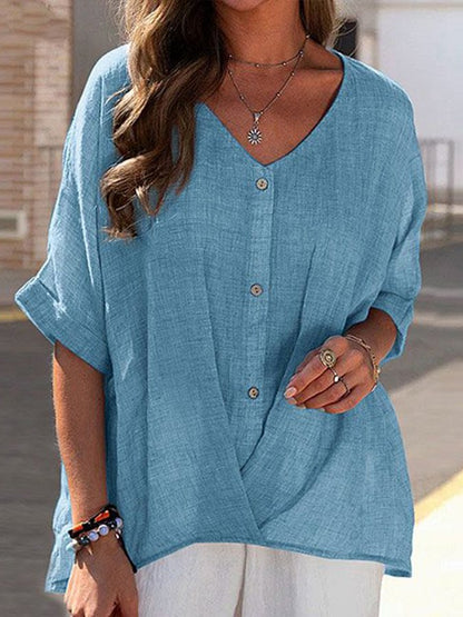 Cotton Linen V-neck Top