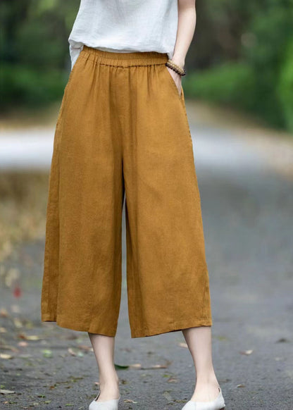 Yellow Oversized Pockets Linen Pants Summer
