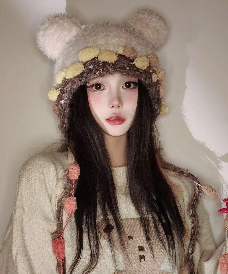 Korean Versatile Pink Warm Thick Fur Knitted Hat